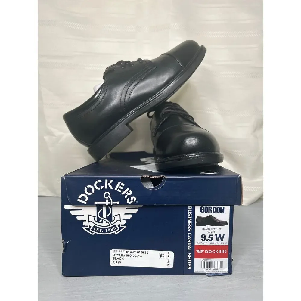 Dockers Gordon Cap Toe Oxford Mens 9.5 W Black Polished Leather Dress Shoe